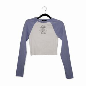 Forever 21 Cropped Babydoll Bear Lil Baddie Long Sleeve Shirt Med y2k Style